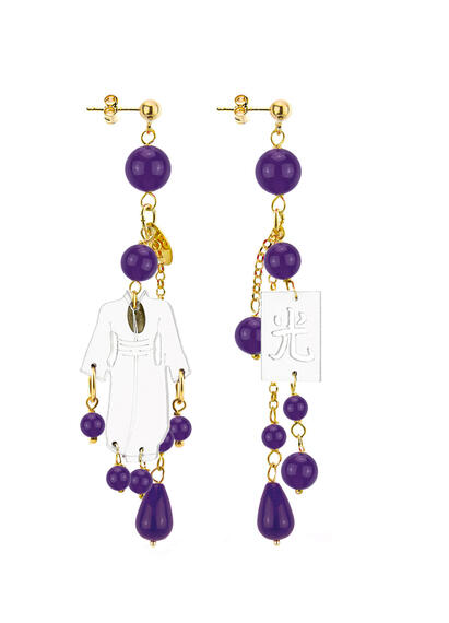 Orecchini Kimono Plexi Trasparente Ciuffo Corto Viola - Lebole Maison