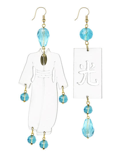 Orecchini Kimono Plexi Trasparente Grande Azzurro - Lebole Maison