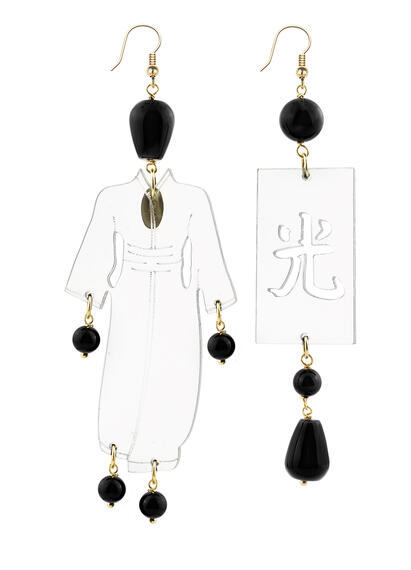 Large Black Transparent Plexi Kimono Earrings - Lebole Maison