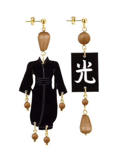 Orecchini Kimono Plexi Nero Piccolo Marrone - Lebole Maison