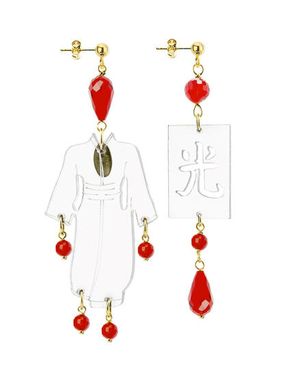 Orecchini Kimono Plexi Trasparente Piccolo Rubino - Lebole Maison