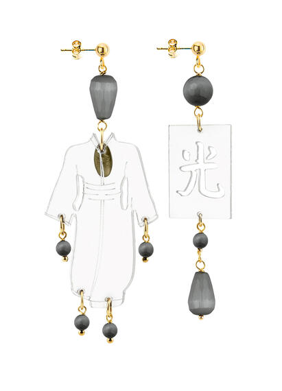 Orecchini Kimono Plexi Trasparente Piccolo Grigio Scuro - Lebole Maison