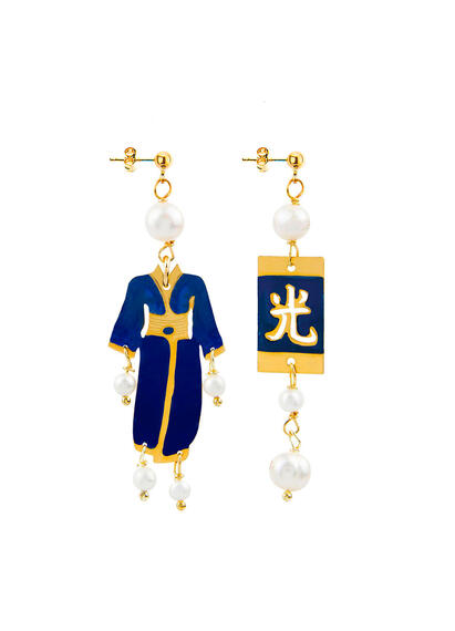 Orecchini Kimono Smalto Blu Mini Perla - Lebole Maison