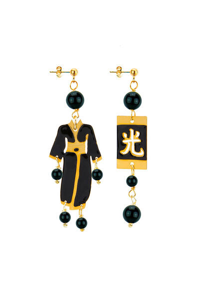 Orecchini Kimono Smalto Nero Mini Nero - Lebole Maison