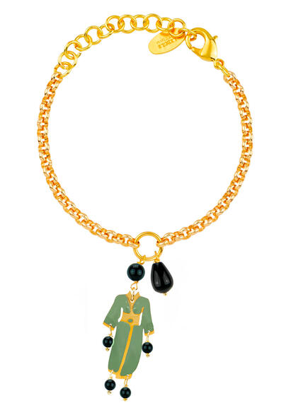 Bracciale Kimono Smalto Verde Mini Nero - Lebole Maison