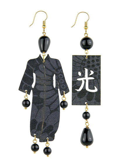 Big Black Kimono Engraved Earrings - Lebole Maison