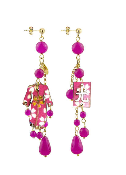 Orecchini Kimono Ciuffo Corto Fucsia - Lebole Maison