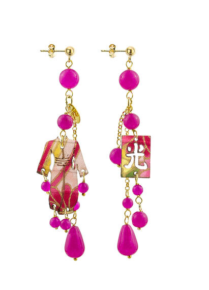 Orecchini Kimono Ciuffo Corto Fucsia - Lebole Maison
