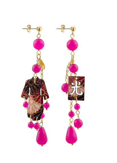Orecchini Kimono Ciuffo Corto Fucsia - Lebole Maison