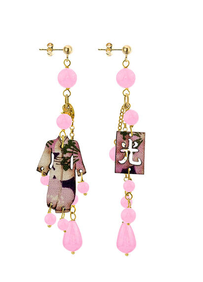 Orecchini Kimono Ciuffo Corto Rosa Fluo - Lebole Maison