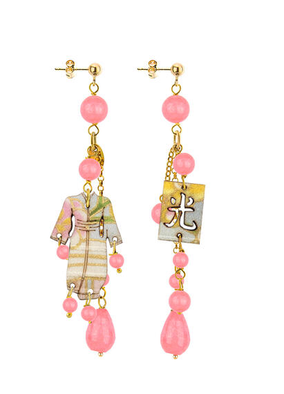 Orecchini Kimono Ciuffo Corto Rosa Sfumato - Lebole Maison