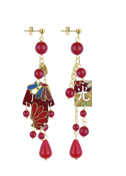 Orecchini Kimono Ciuffo Corto Rubino - Lebole Maison