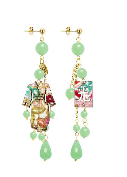 Orecchini Kimono Ciuffo Corto Verde Giada - Lebole Maison
