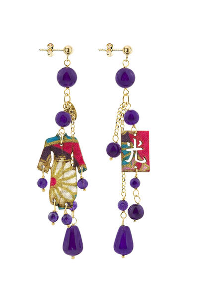 Orecchini Kimono Ciuffo Corto Viola - Lebole Maison