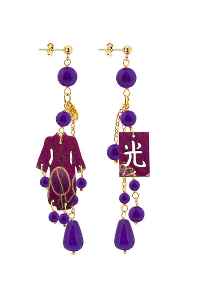 Orecchini Kimono Ciuffo Corto Viola - Lebole Maison