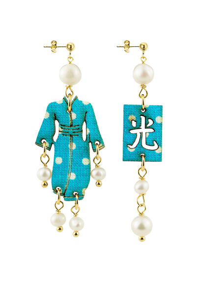 Orecchini Kimono Mini Pois Azzurro Perla - Lebole Maison