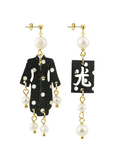 Orecchini Kimono Mini Pois Nero Perla - Lebole Maison