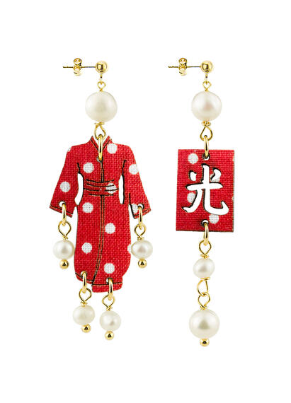 Orecchini Kimono Mini Pois Rosso Perla - Lebole Maison