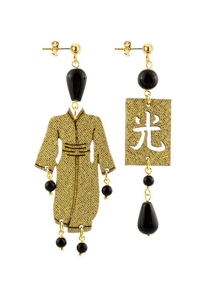 Orecchini Kimono Piccolo Oro Nero - Lebole Maison