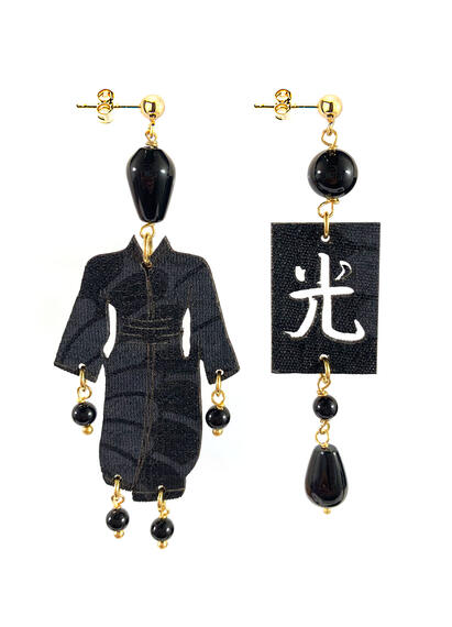 Orecchini Kimono Inciso Piccolo Nero - Lebole Maison