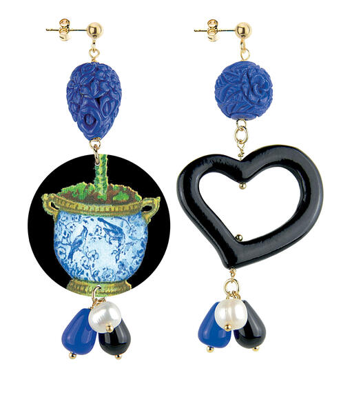 Orecchini Circle Classico Vaso Uccelli Blu - Lebole Maison