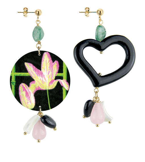 Orecchini Circle Classico Fiore Rosa Verde - Lebole Maison