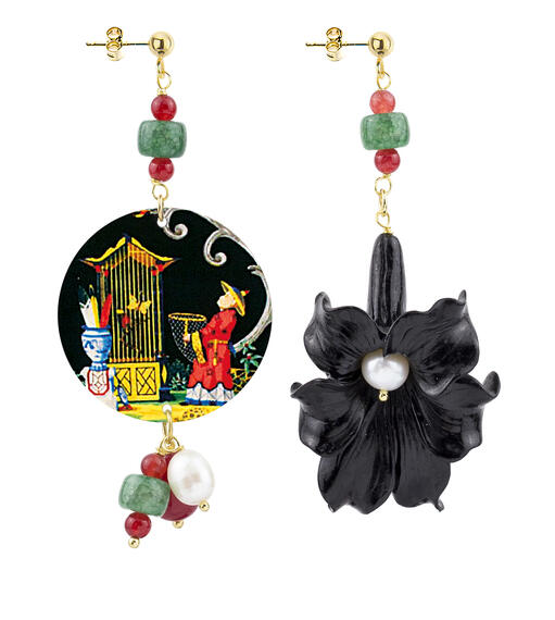 Orecchini Circle Classico Giappone Fiore Nero - Lebole Maison