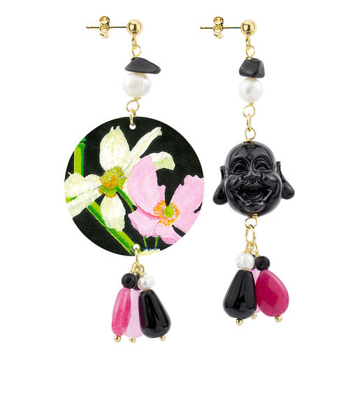 Orecchini Circle Classico Fiore Bianco E Rosa Perla - Lebole Maison