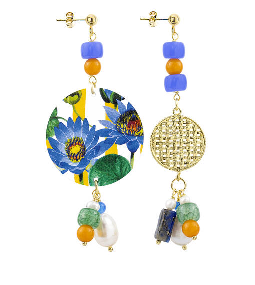 Orecchini Circle Classico Fiore Blu Riga Gialla - Lebole Maison