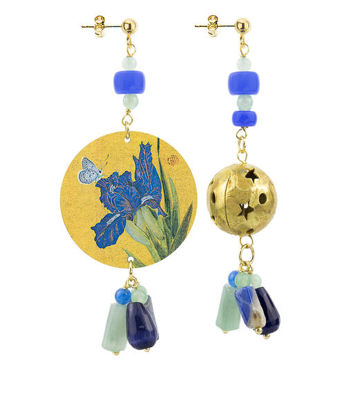 Orecchini Circle Classico Fiore Fondo Oro Blu - Lebole Maison