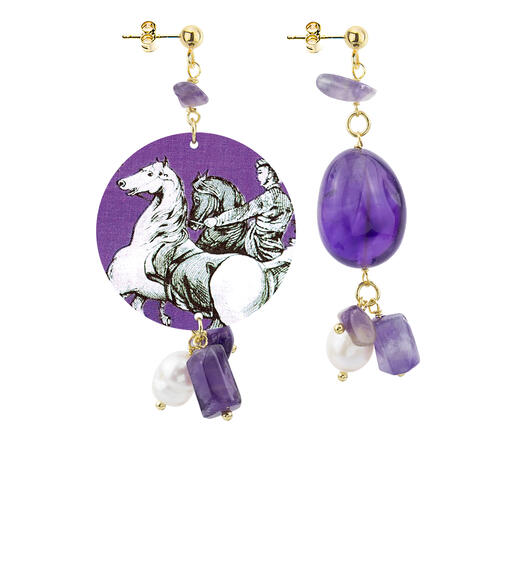 Orecchini Circle Classico Toile De Jouy Viola - Lebole Maison