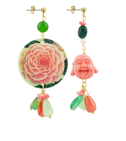 Orecchini Circle Classico Fiore Rosa Verde - Lebole Maison