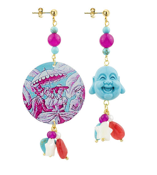 Orecchini Circle Classico Toile De Jouy Fucsia - Lebole Maison