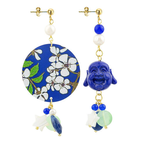 Orecchini Circle Classico Fiori Bianchi Blu - Lebole Maison