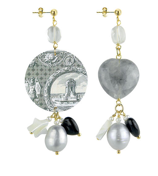 Orecchini Circle Classico Toile De Jouy Grigio - Lebole Maison