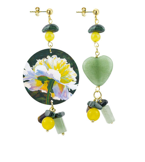 Orecchini Circle Classico Fiore Bianco Verde Oliva - Lebole Maison