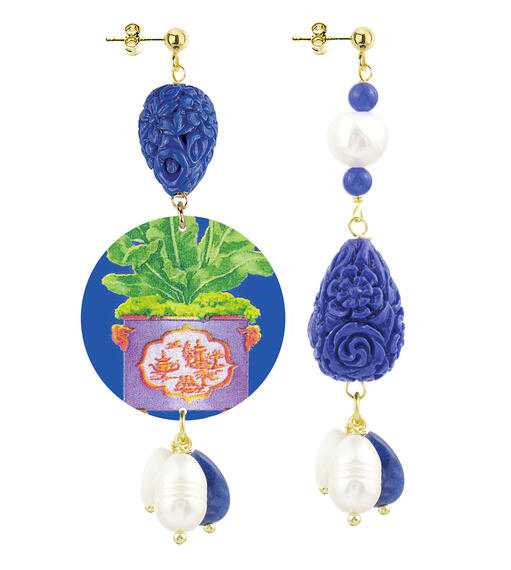 Orecchini Circle Classico Vaso Fiori Blu - Lebole Maison