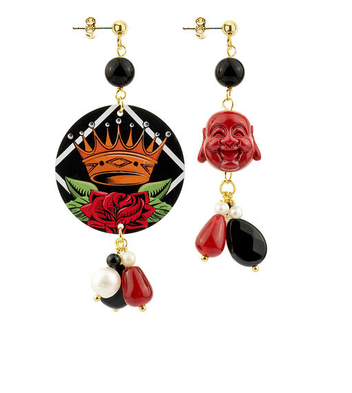 Orecchini Circle Classico Corona Nero - Lebole Maison