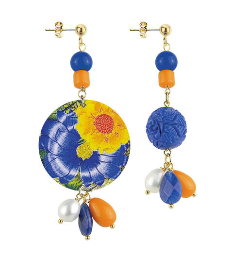 Orecchini Circle Piccolo Fiore Giallo Blu - Lebole Maison