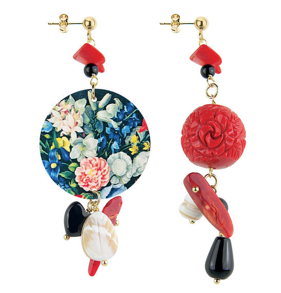 Orecchini Circle Piccolo Fiori Colorati Rubino - Lebole Maison