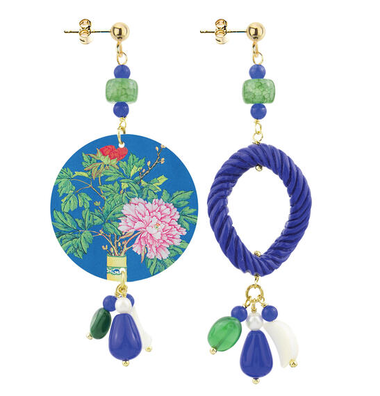 Orecchini Circle Piccolo Vaso Fiori Blu - Lebole Maison