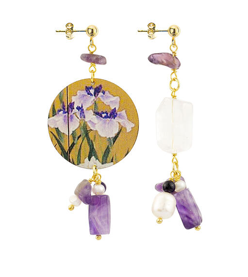 Orecchini Circle Piccolo Fiori Lilla Fondo Oro Lilla - Lebole Maison