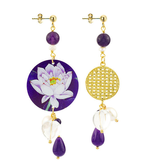 Orecchini Circle Piccolo Fiore Di Loto Viola - Lebole Maison