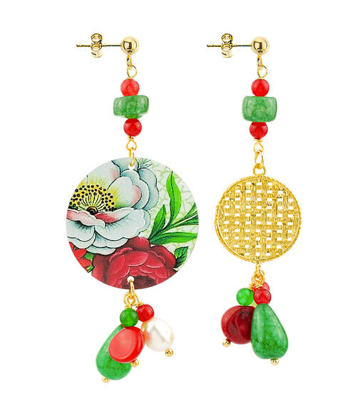 Orecchini Circle Piccolo Fiore Bianco E Rosso Oro - Lebole Maison