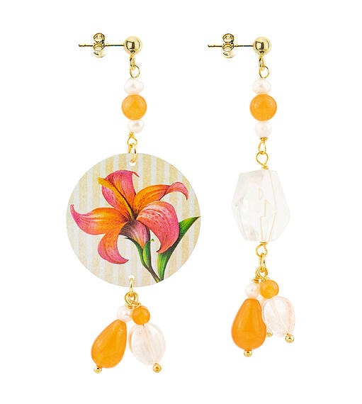Orecchini Circle Piccolo Fiore Righe Arancio Arancione - Lebole Maison