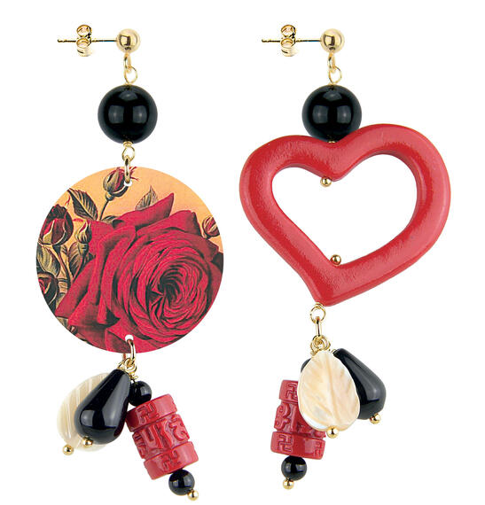 Orecchini Circle Piccolo Rosa E Cuore Rosso - Lebole Maison