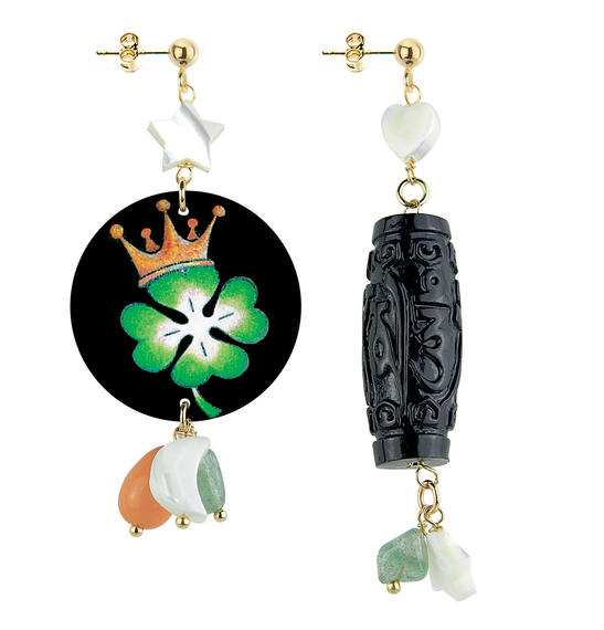 Orecchini Circle Piccolo Quadrifoglio Nero - Lebole Maison