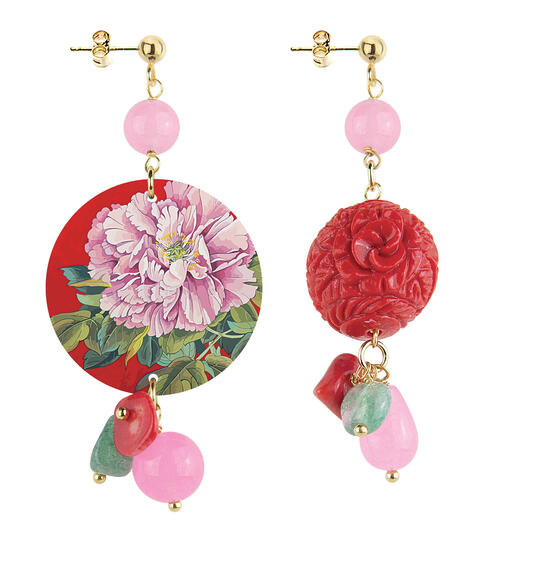 Orecchini Circle Piccolo Fiore Rosa Rosso - Lebole Maison