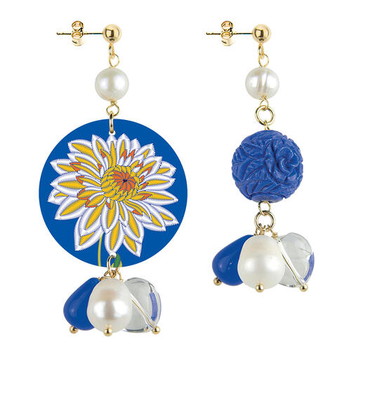 Orecchini Circle Piccolo Fiore Giallo Blu - Lebole Maison