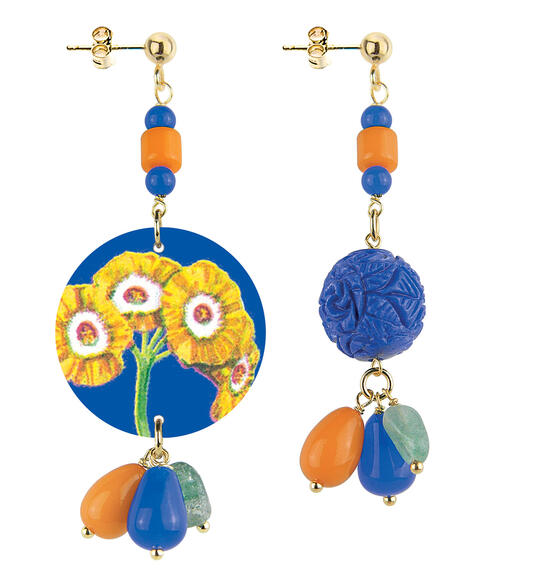 Orecchini Circle Piccolo Fiori Gialli Blu - Lebole Maison